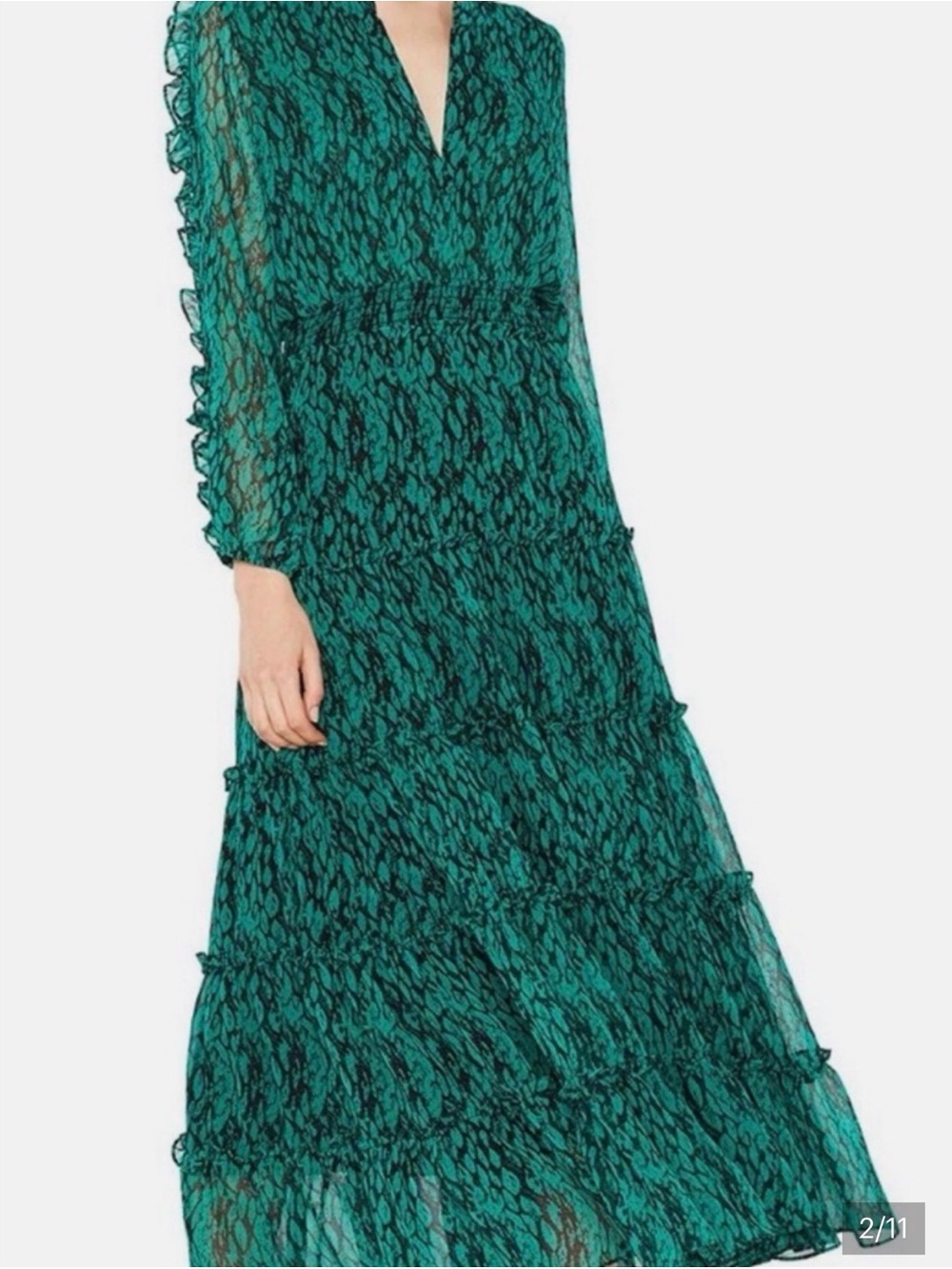Misa Los Angeles Emerald Green Tiered V-Neck Maxi Dress